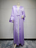 Muslim Women Pink Satin Kimono Abaya Damen Dubai Elegant Luxury Kaftan Modest Dress Islam Caftan Marocain Robe Femme Musulmane
