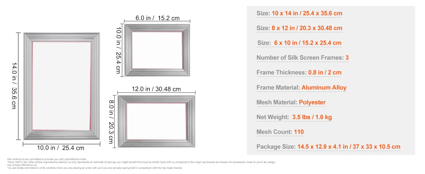 SucceBuy Screen Printing Kit 2/3 Pieces Aluminum Silk Screen Printing Frames 110 Count Mesh 5 Glitters and Screen Printing