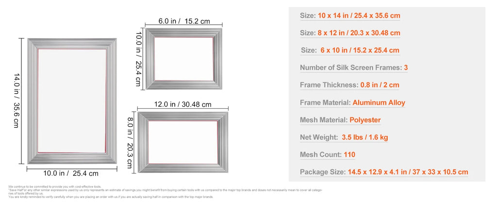 SucceBuy Screen Printing Kit 2/3 Pieces Aluminum Silk Screen Printing Frames 110 Count Mesh 5 Glitters and Screen Printing