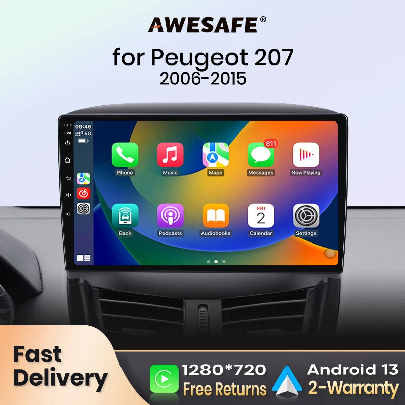 AWESAFE PX9 Car Radio Autoradio for PEUGEOT 207 207CC 2006-2015 Wireless Carplay Screen Android Auto Stereo GPS Navi FM RDS BT