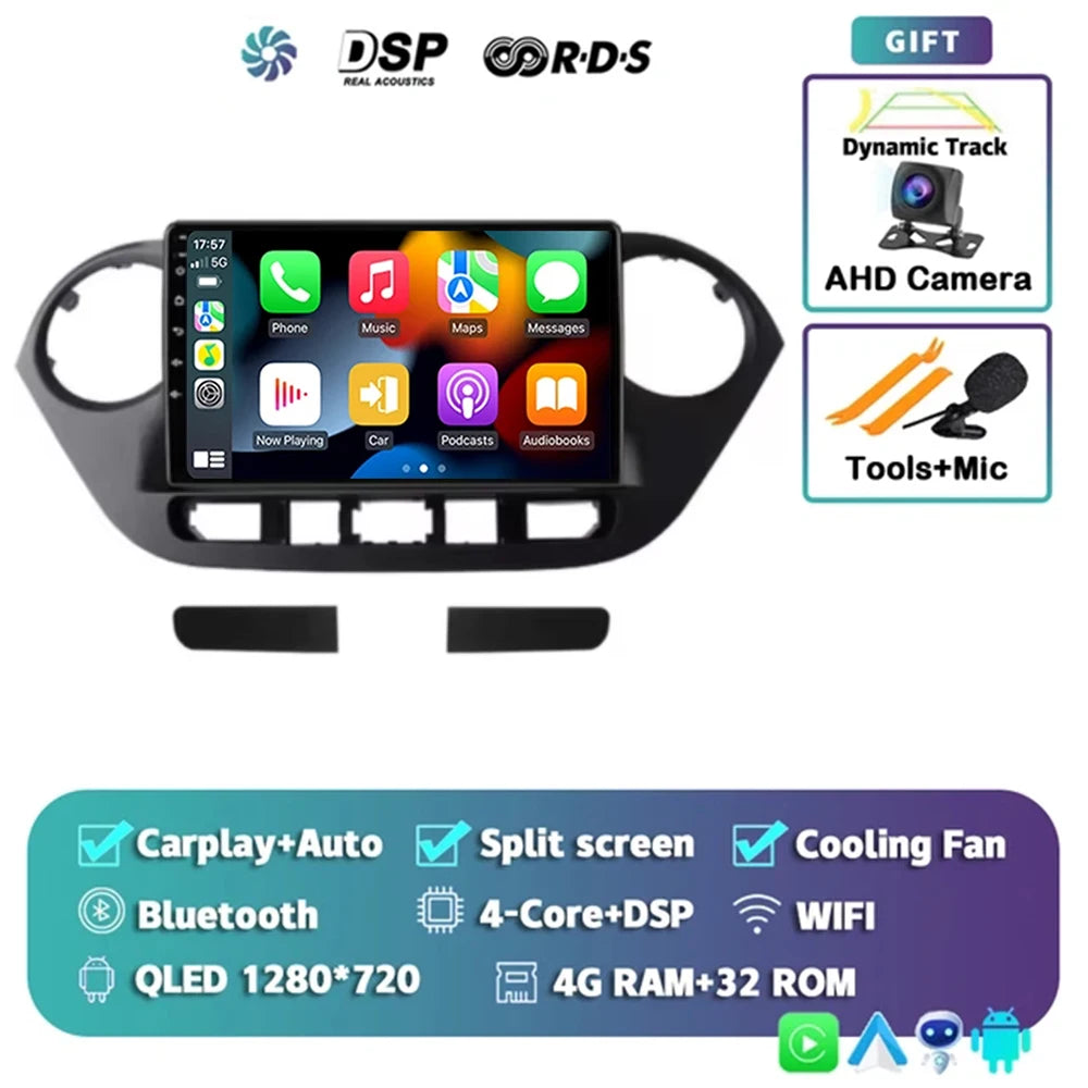 Android 14 For Hyundai i10 2 2013 -2018 LHD 2K QLED Stereo Car Radio Multimedia Video Player GPS AI Voice CarPlay 4G Navigation