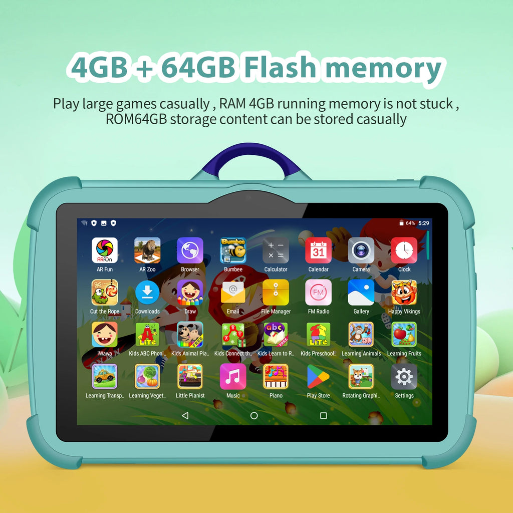New 7 Inch Android 13 Learning Education Kids Tablets Quad Core 4GB RAM 64GB ROM Cheap Simple Children's favorite Tablet Pc