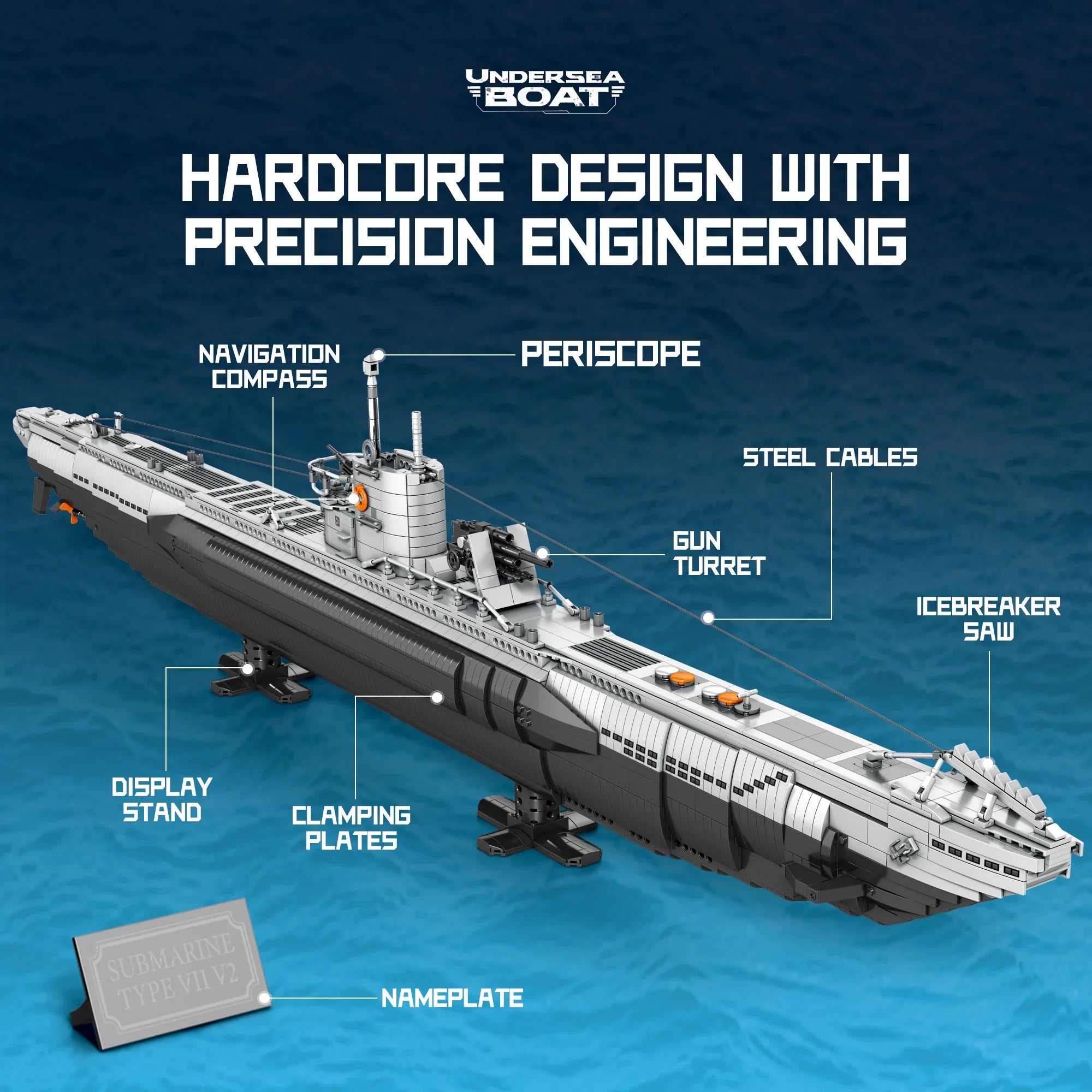 3624PCS U Shaped Submarine Building Blocks Undersea Boat Model Bricks With Base Bracket Desktop Ornaments Kids DIY Toys Gifts
