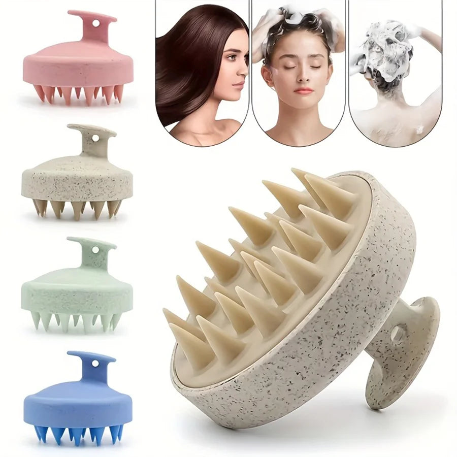 Portable Shampoo Brush, Wheat Straw & Silicone, for Scalp Exfoliation, Easy to Carry, 4 Color Options (Pink, Blue, Green, Beige)