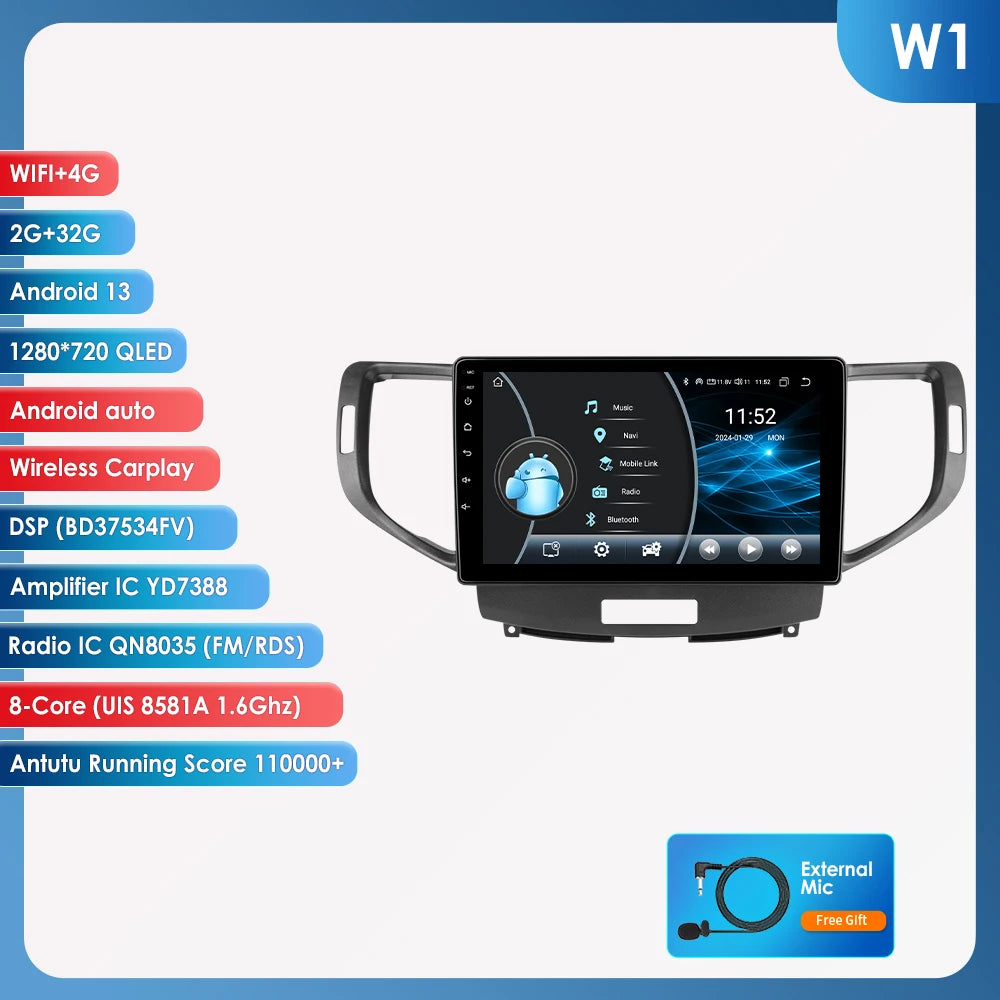Android 12 for Honda Accord 8 Acura TSX 2008-2012 Auto radio Multimedia Video player GPS navigation Stereo 2din RDS DSP Carplay