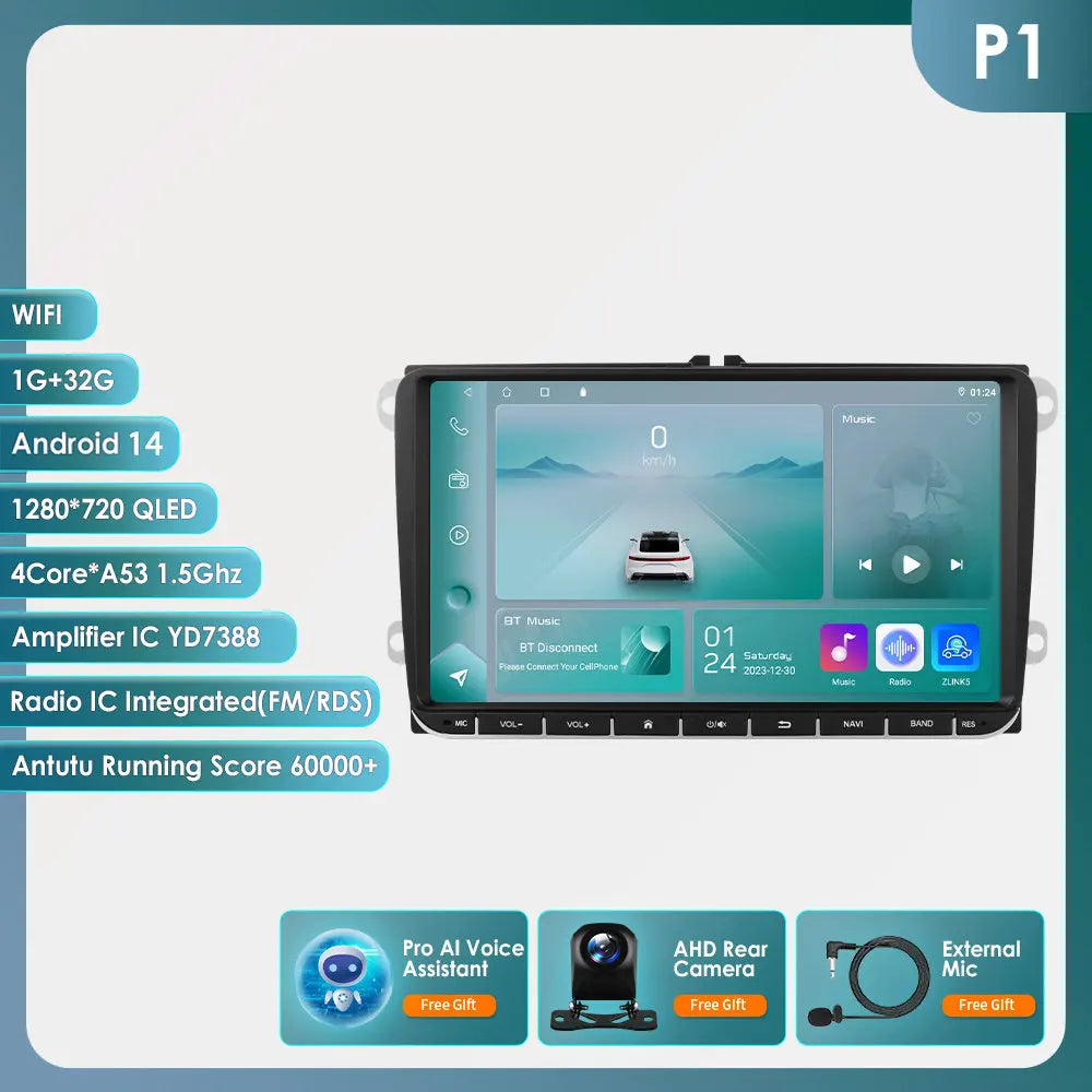 Hizpo 2din Carplay Android 14 UIS7862 Car Radio Multimedia Player for Volkswagen Golf Polo Tiguan Passat B7 B6 SEAT Leon DSP RDS