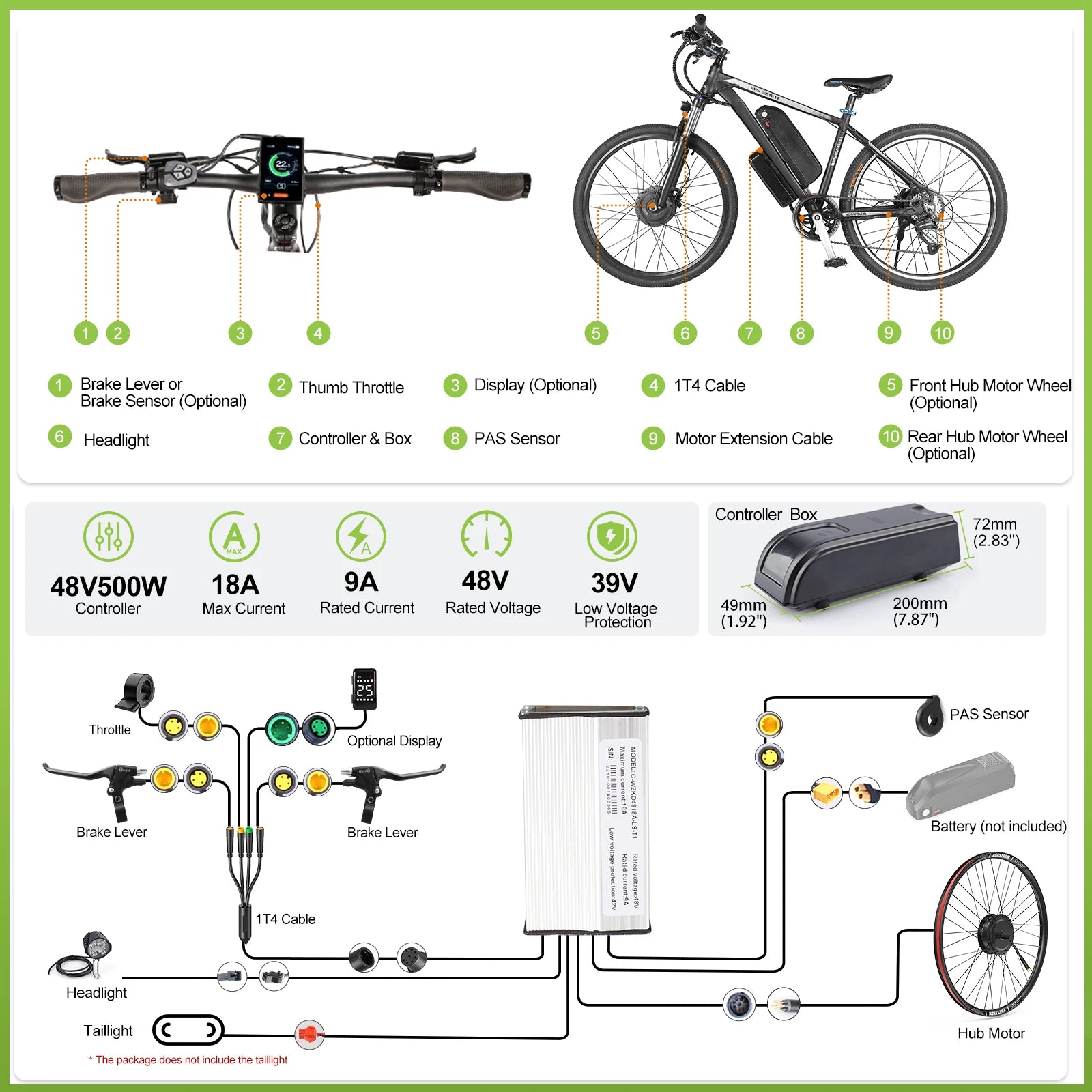 Bafang 48V 500W Front Rear Hub Motor Brushless Gear Bicycle Electric Bike Conversion Kit 20-29 Inch 700C Wheel Drive Engine