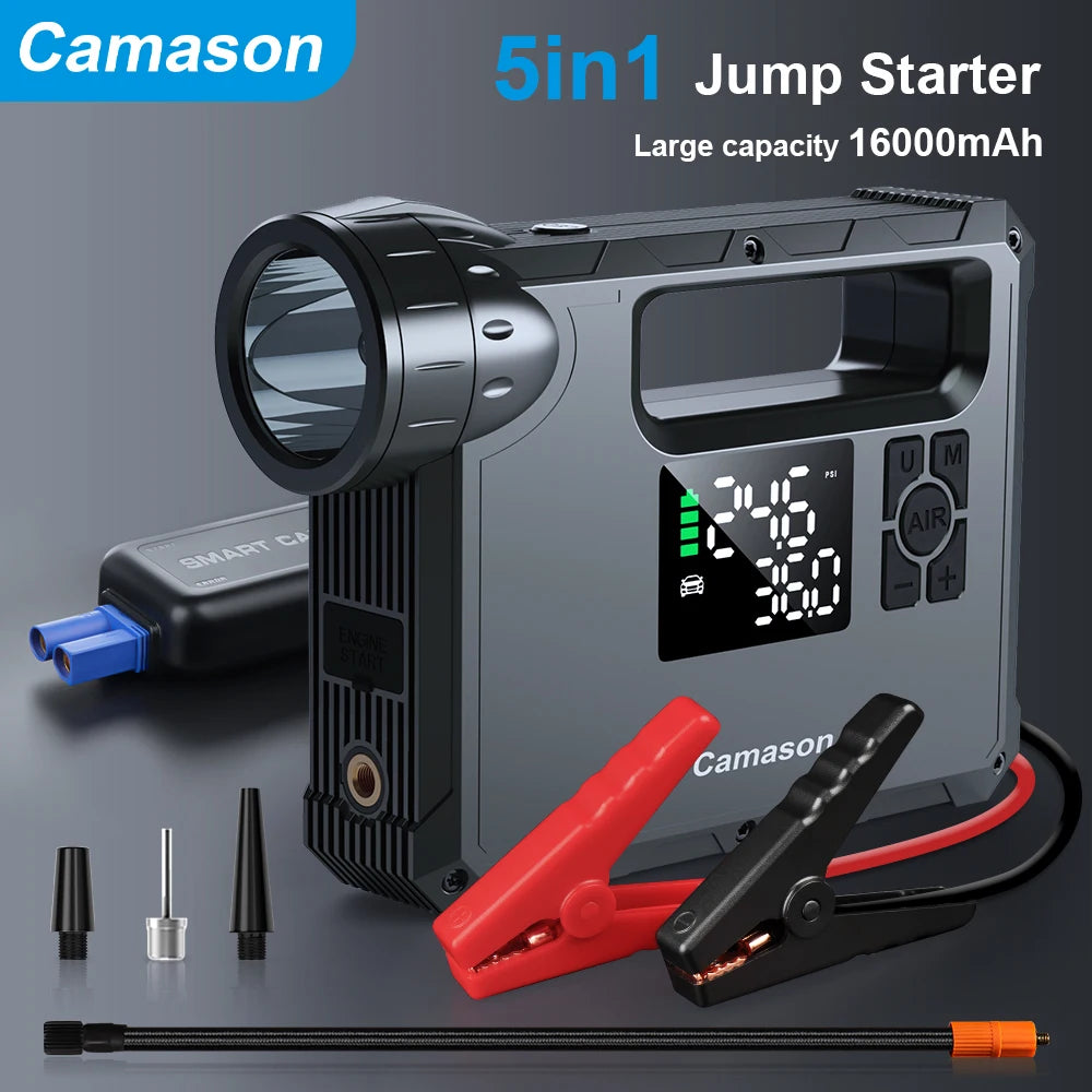 5 in 1 Car Jump Starter with air Compressor Portable Flashlight Starting Device Power Bank Battery Automotive Booster start
