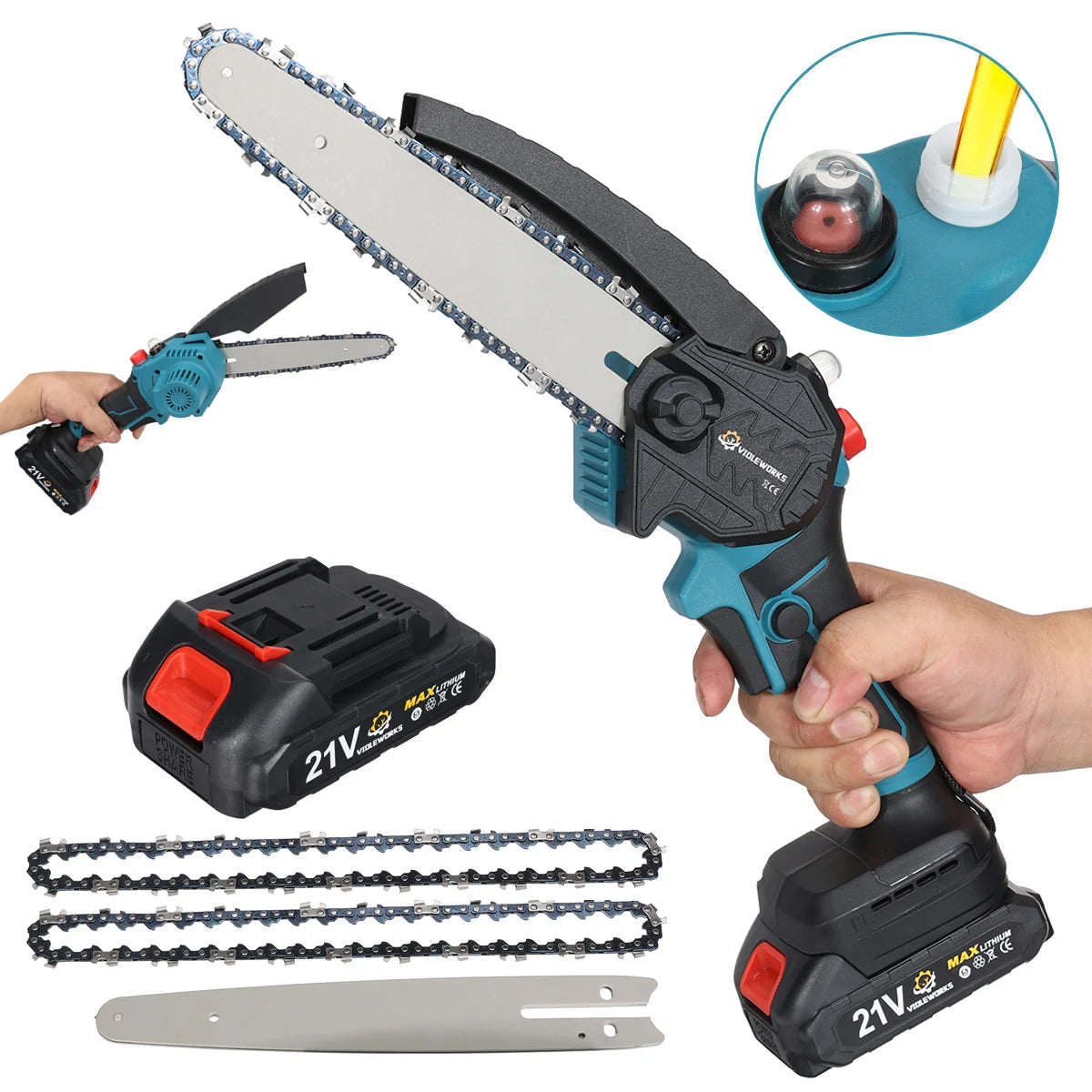 3000w Cordless Chain Saw 6/8 Inch Electric Chainsaw Rechargeable Pruning Wood Cutting Power Tools For 18V Battery