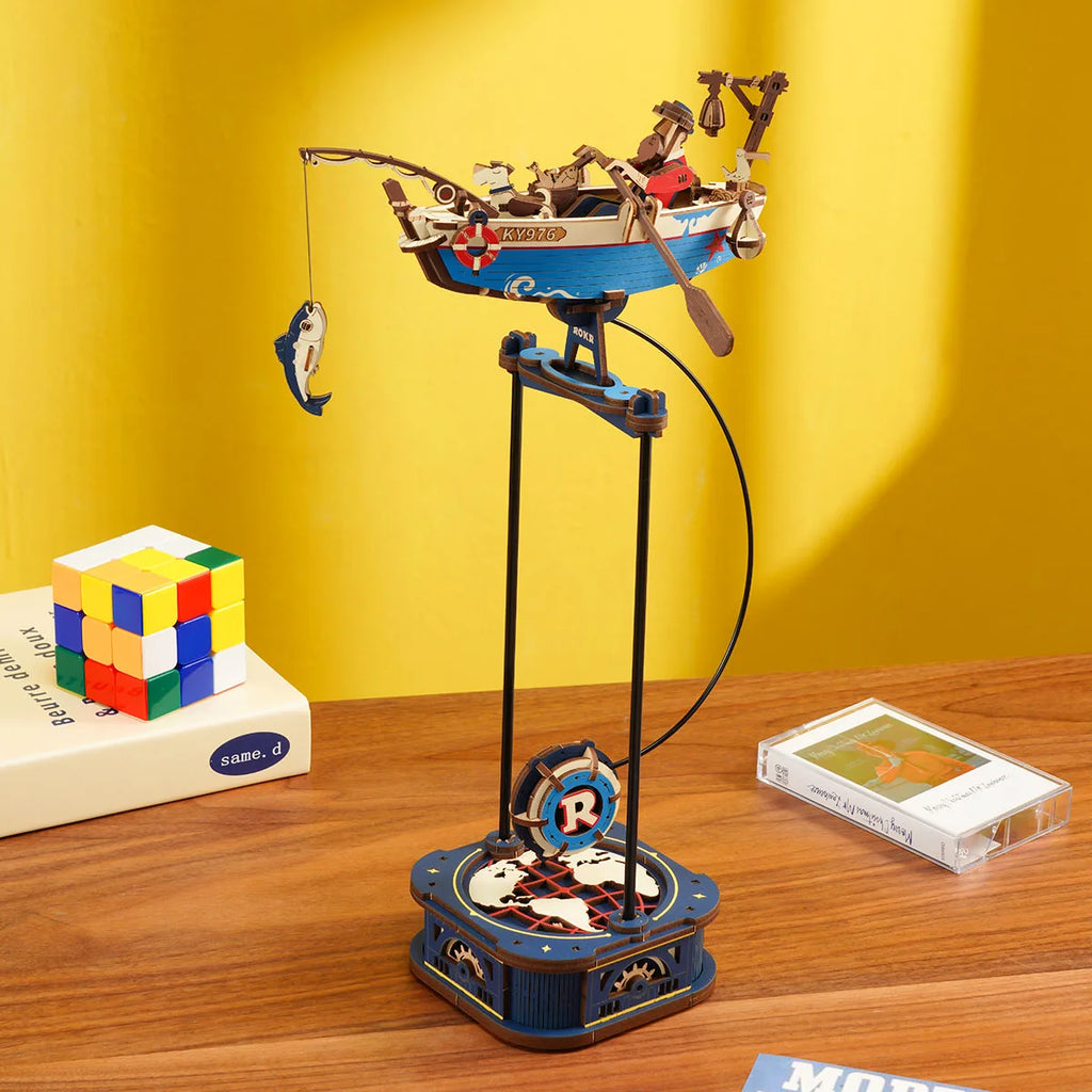 Robotime Rokr Gravity Swing Model Building Kit 3D Wooden Puzzle kit Sky Captain kit Ocean Fisher kit Best Gifts for Adults Teens
