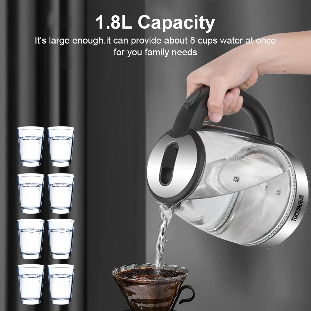 1.8L Electric Kettle Glass Tea Kettle Water Boiler 220V Auto Shut-Off Electric Kettle Home Kitchen Appliances