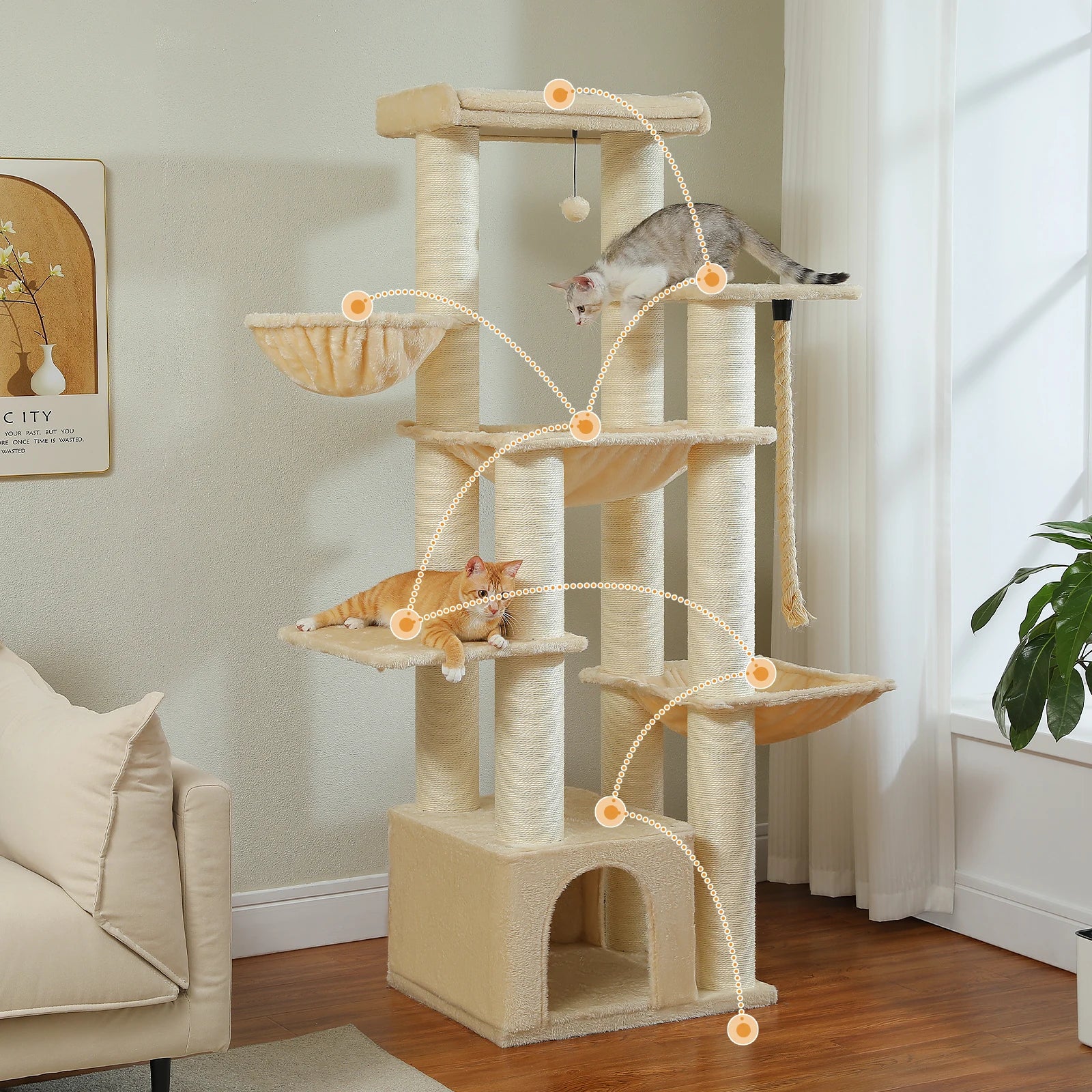Big Cat Tree Tower for Large Cats Robust with Several Levels Cat House Climbing Tree with Hammock 11 Sisal Posts Large Perch