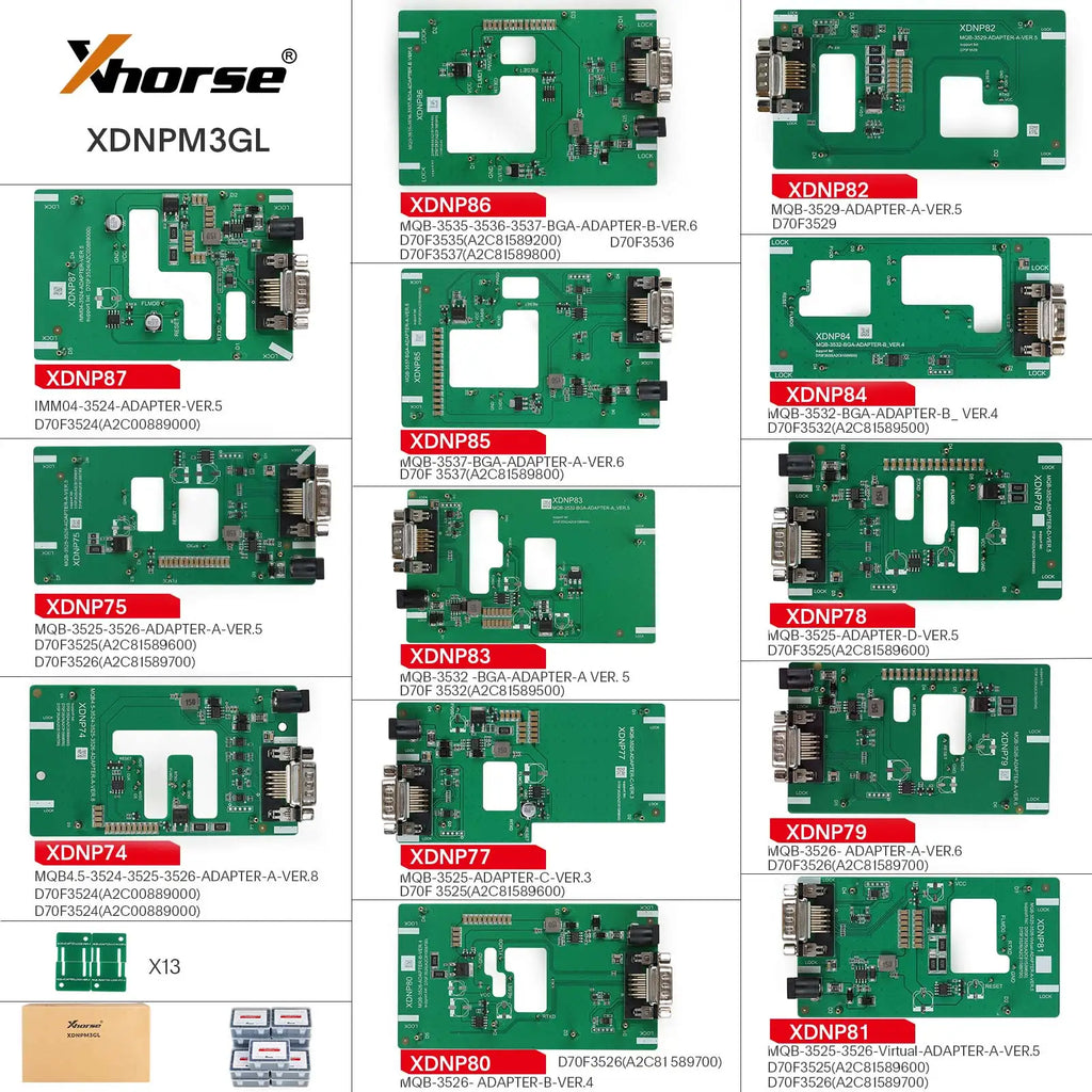 In Stock Xhorse XDNPM3GL MQB48 Solder-Free Adapter 13pcs Full Set Work with Multi-Prog, VVDI Prog, Key Tool Plus