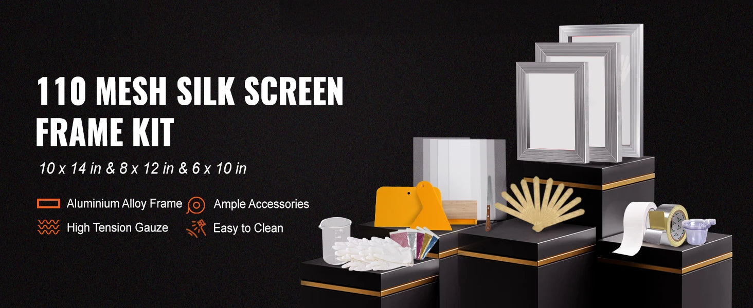 SucceBuy Screen Printing Kit 2/3 Pieces Aluminum Silk Screen Printing Frames 110 Count Mesh 5 Glitters and Screen Printing