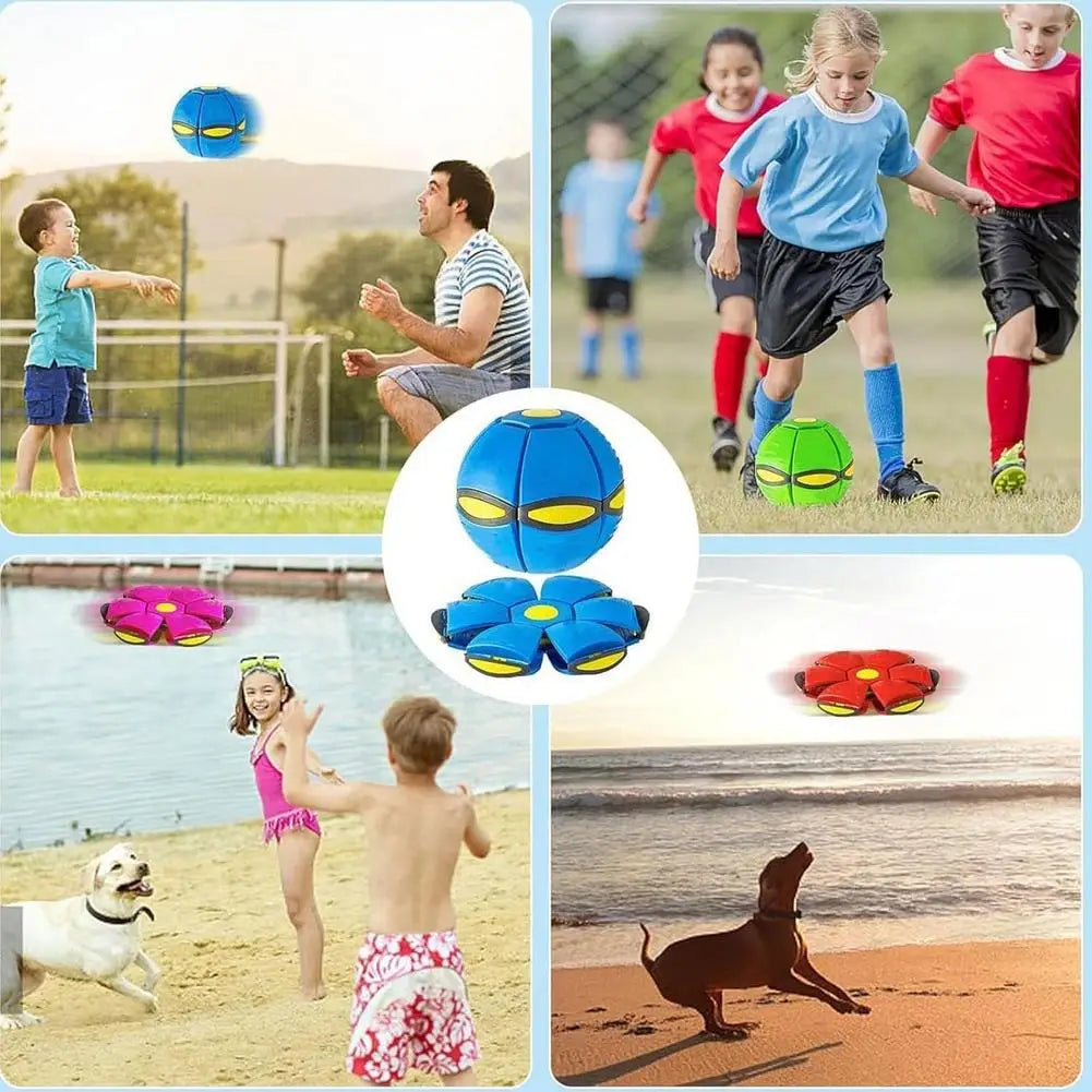 Intelligent Transformable Flying Saucer Ball Magic Elastic Deformable Toy with LED Lights for Kids Indoor Outdoor Play Game