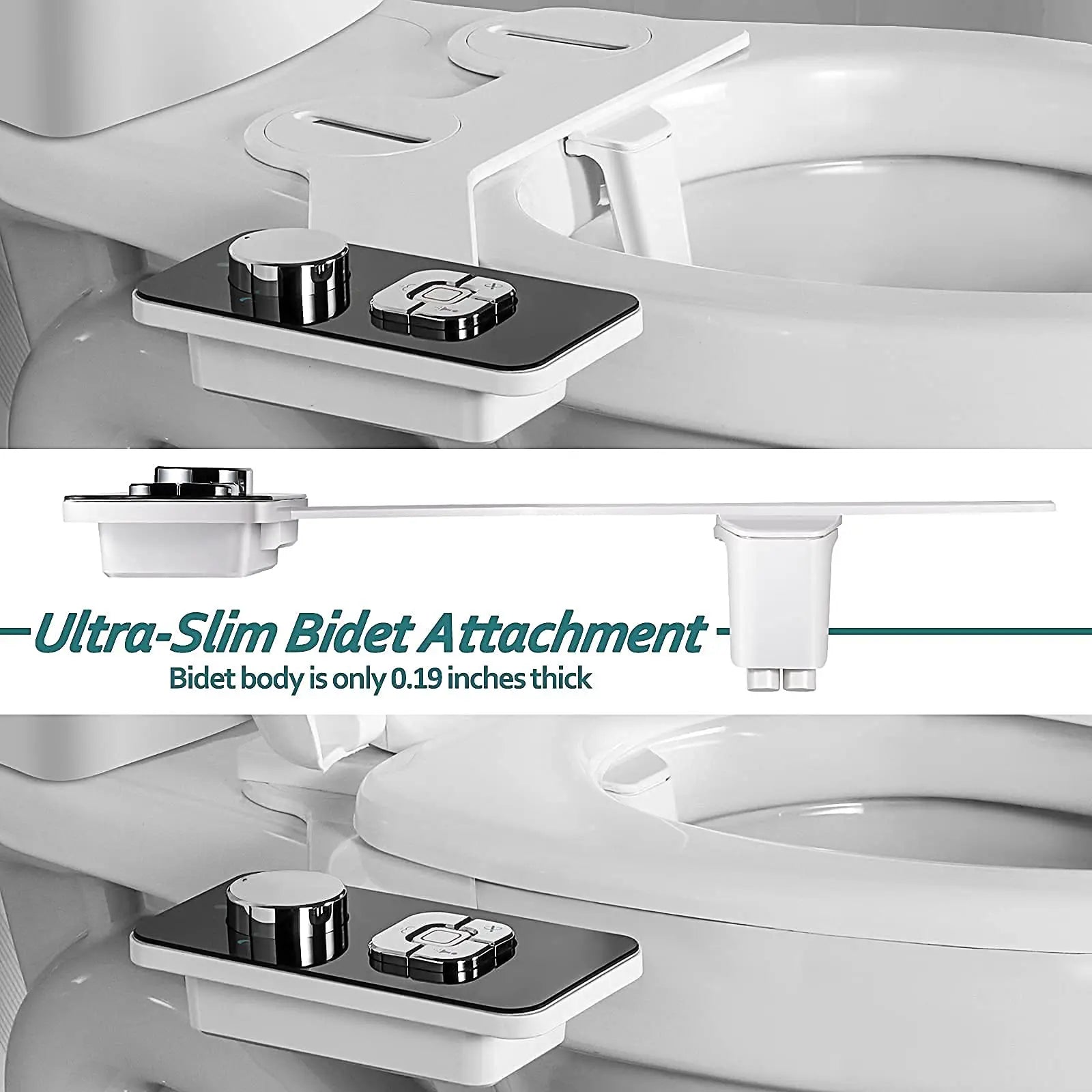 Bidet Toilet Seat Attachment Ultra-thin Non-electric Self-cleaning Dual Nozzles Frontal & Rear Wash Cold Water Personal Hygiene