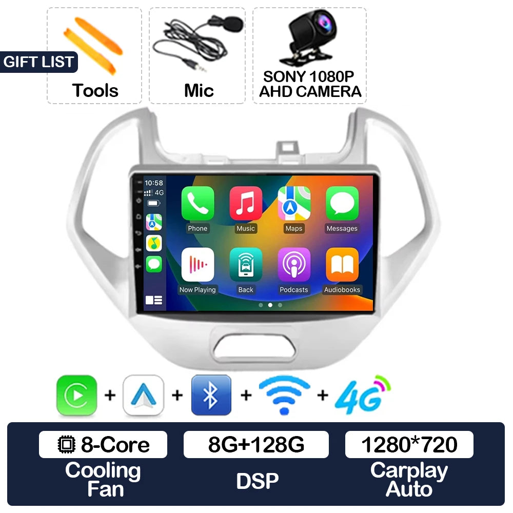 Android 15 Car Radio For Ford FIGO KA 2015 2016 2017 2018 2019 2020 GPS NAVI 4G LTE 5G WIFI QLED Multimedia Video Player 2DIN BT