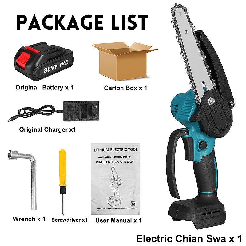 3000w Cordless Chain Saw 6/8 Inch Electric Chainsaw Rechargeable Pruning Wood Cutting Power Tools For 18V Battery