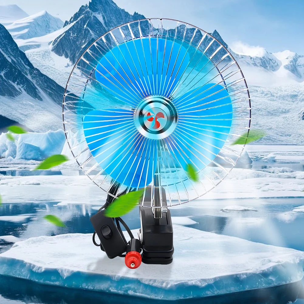Portable Car Cooling Fan 12V 24V Oscillating Strong Air Cooler Adjustable Speed for Hot Summer Drives