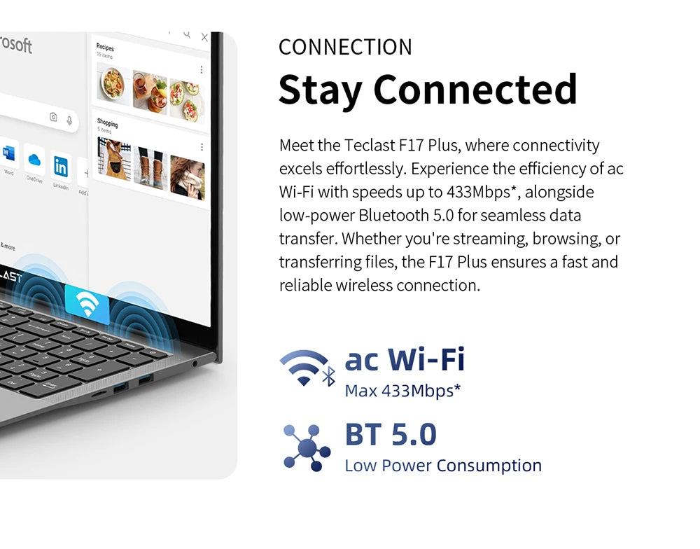 Teclast F17Plus Laptop, 17.3 Inches, for Intel N150, 16Gb Ram 512Gb Ssd, Windows 11 Pro, Notebook with 180 Rotation °   Mini-Hdmi Backlit Keyboard