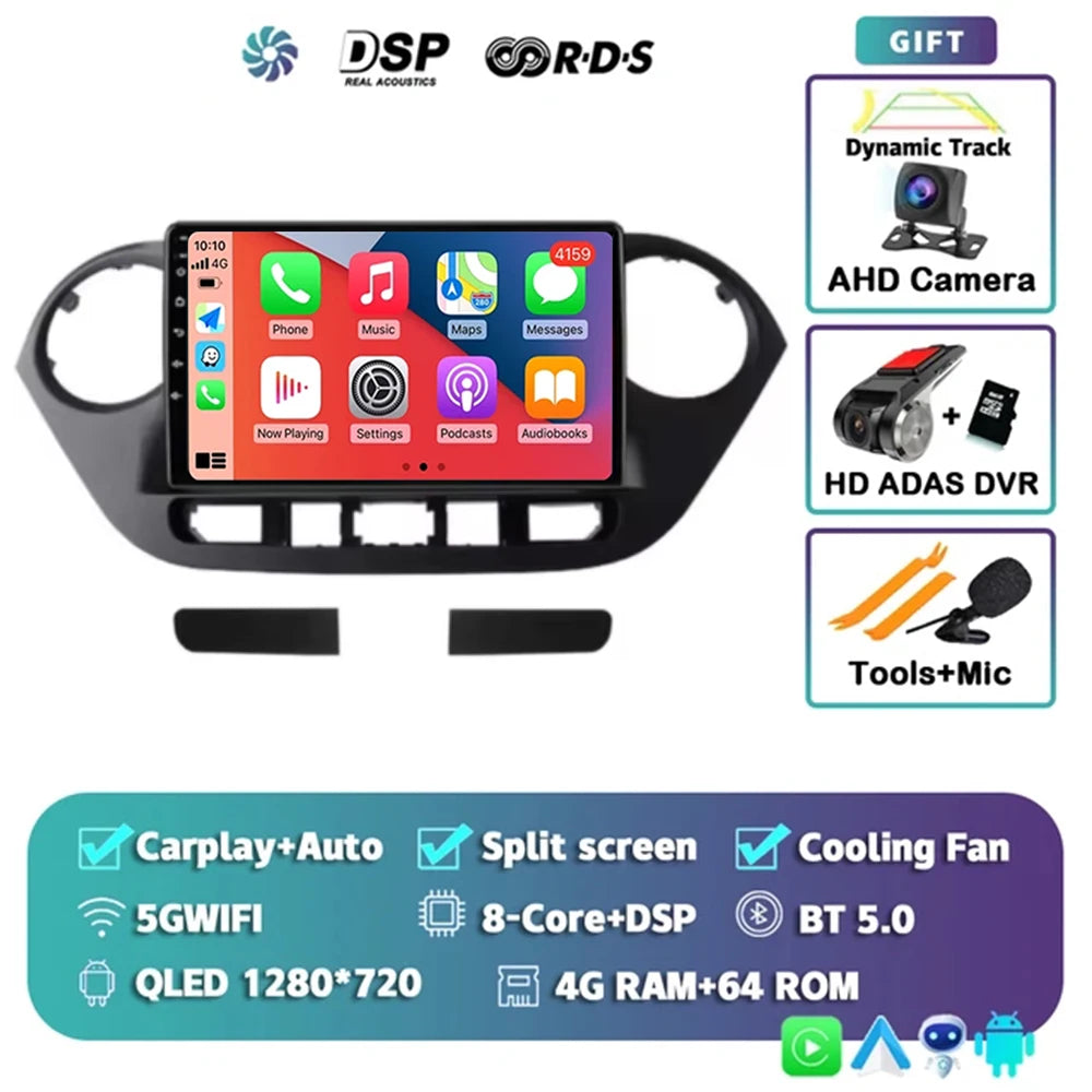Android 14 For Hyundai i10 2 2013 -2018 LHD 2K QLED Stereo Car Radio Multimedia Video Player GPS AI Voice CarPlay 4G Navigation