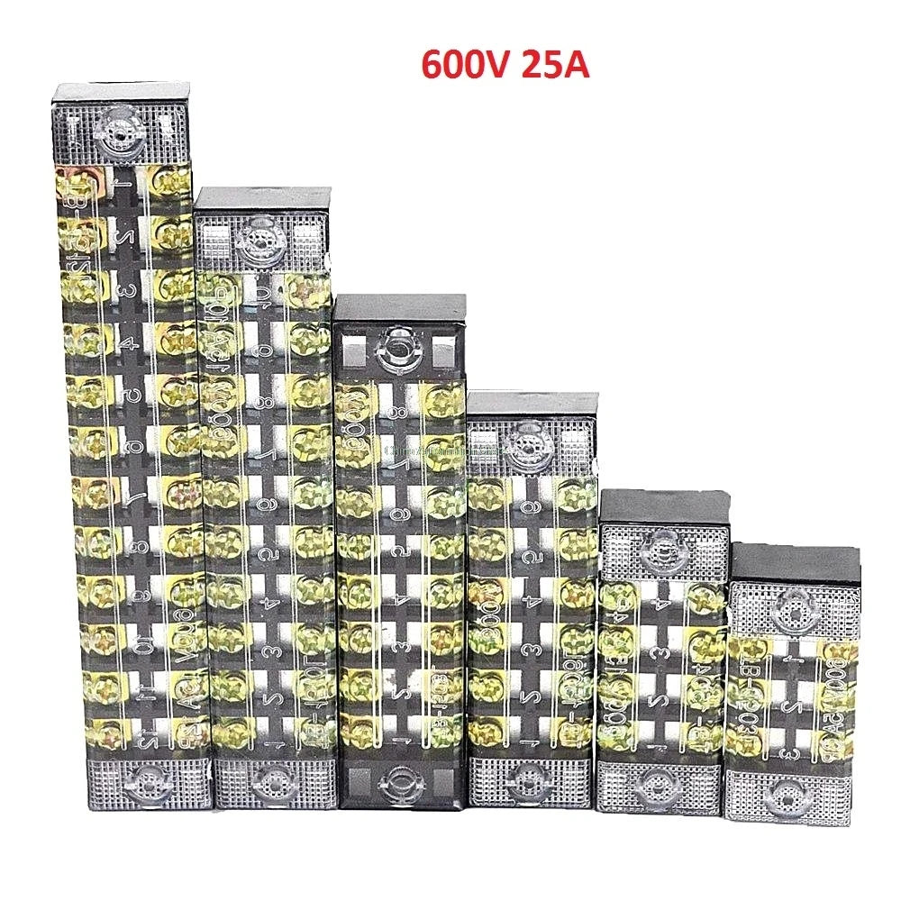 25A 600V Dual Row Barrier Screw Terminal Block Wire Connector TB Series 3 4 5 6 8 10 12 16 20 Positions Ways Factory Wholesale