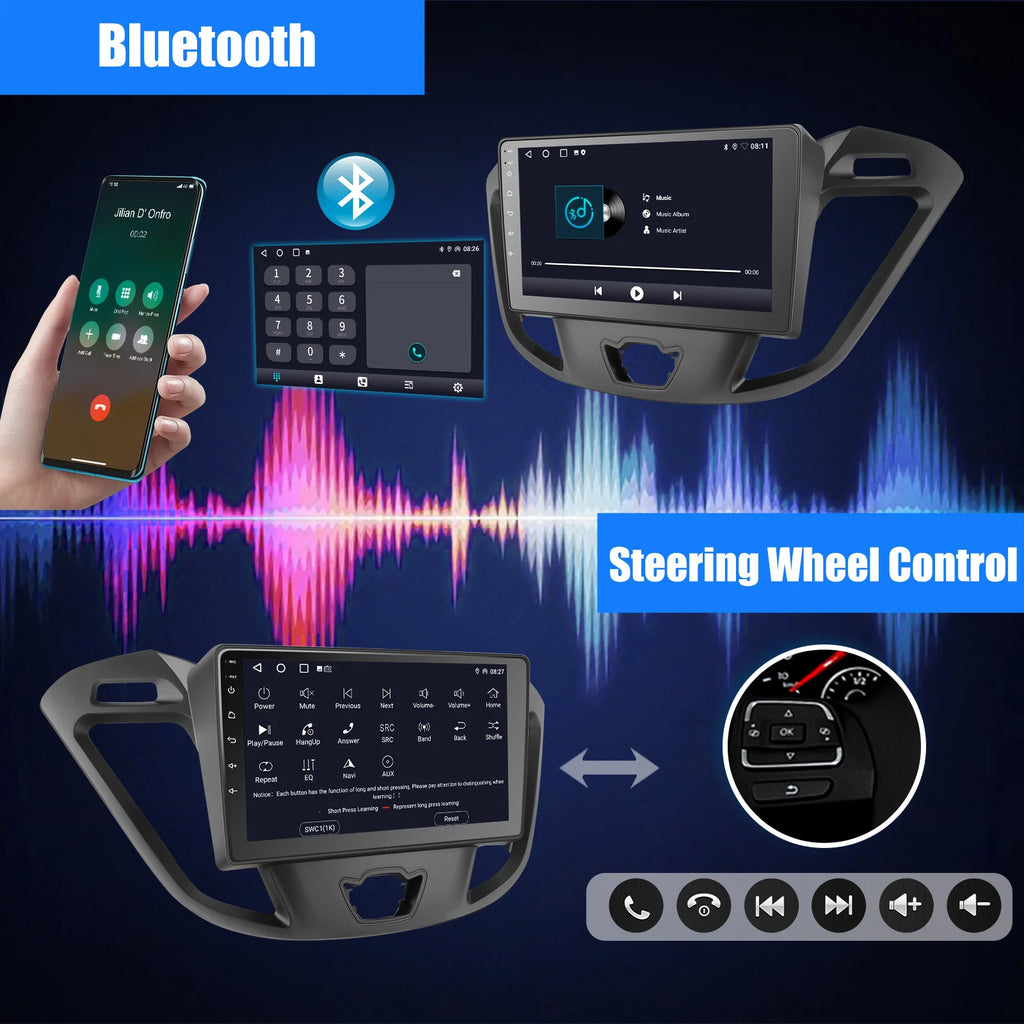 ESSGOO 9" Android 14 4+64G Car Stereo Carplay Android Auto GPS Wifi RDS Bluetooth For Ford Transit Custom 2012-2021 Touchscreen