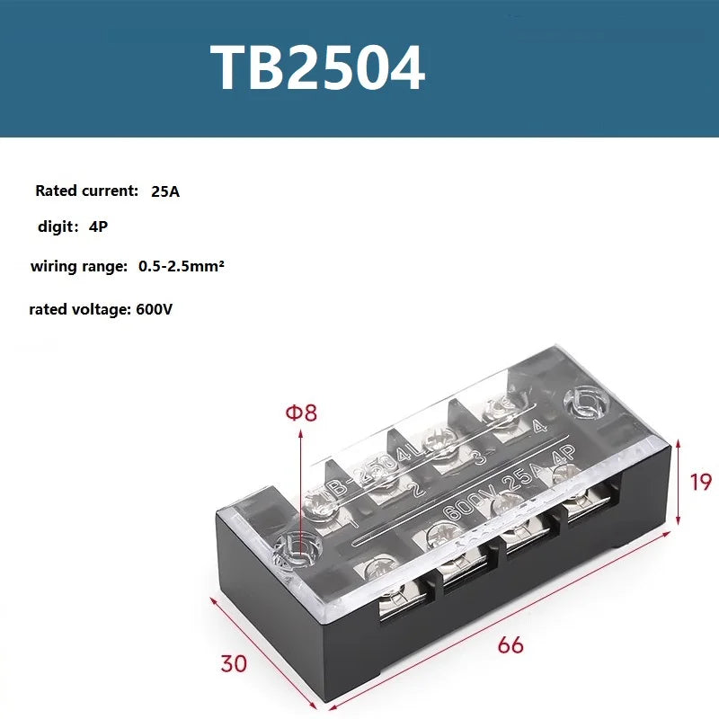25A 600V Dual Row Barrier Screw Terminal Block Wire Connector TB Series 3 4 5 6 8 10 12 16 20 Positions Ways Factory Wholesale
