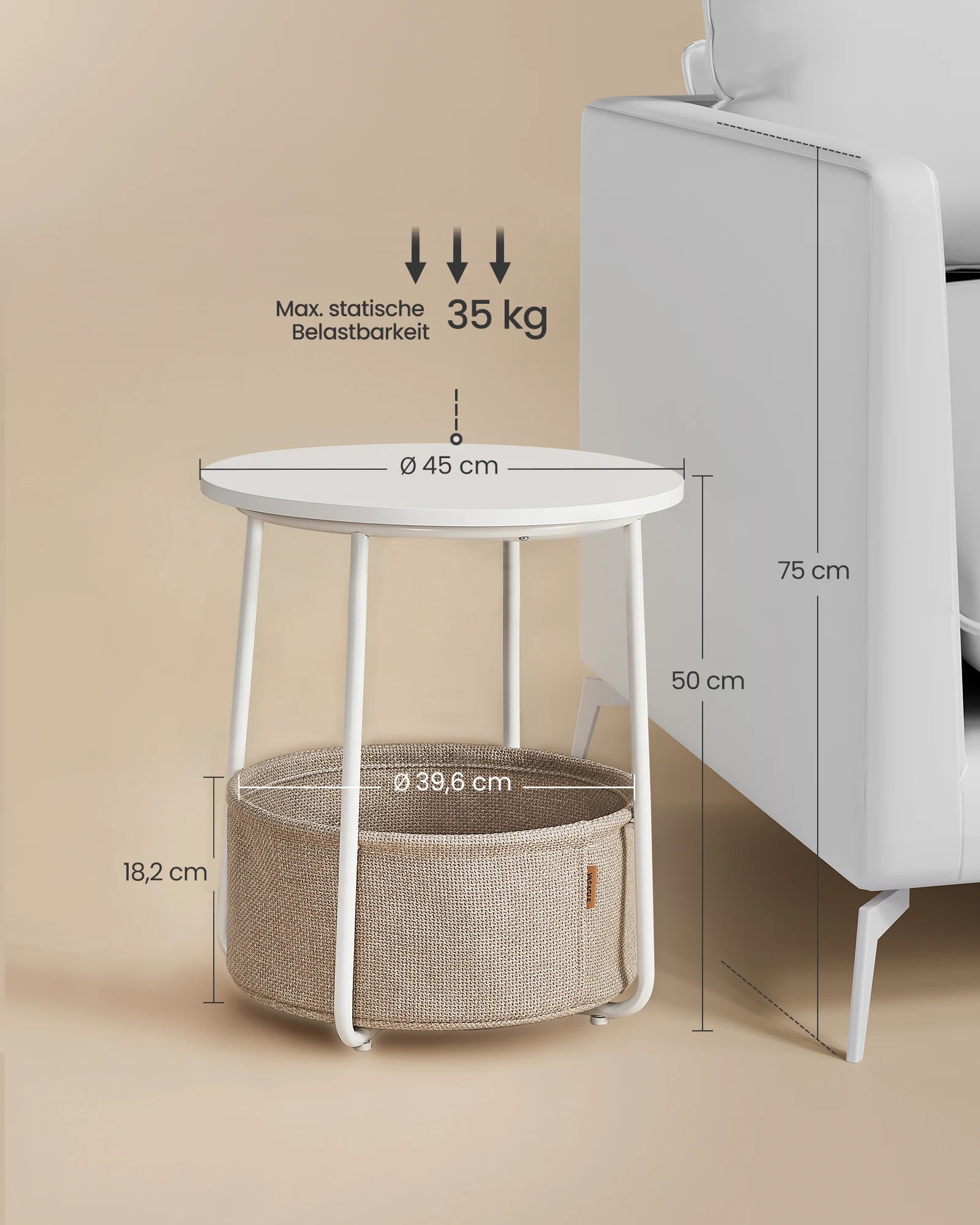 VASAGLE Round Side Table Small Coffee Table Small Living Room Table with Fabric Basket Living Room Storage Space