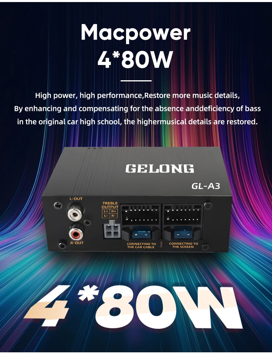 Junsun 4×80W DSP Car Power Amplifier Audio Processor Plug-and-Play Upgrade Deep Bass & Subwoofer Output Improve Sound Quality