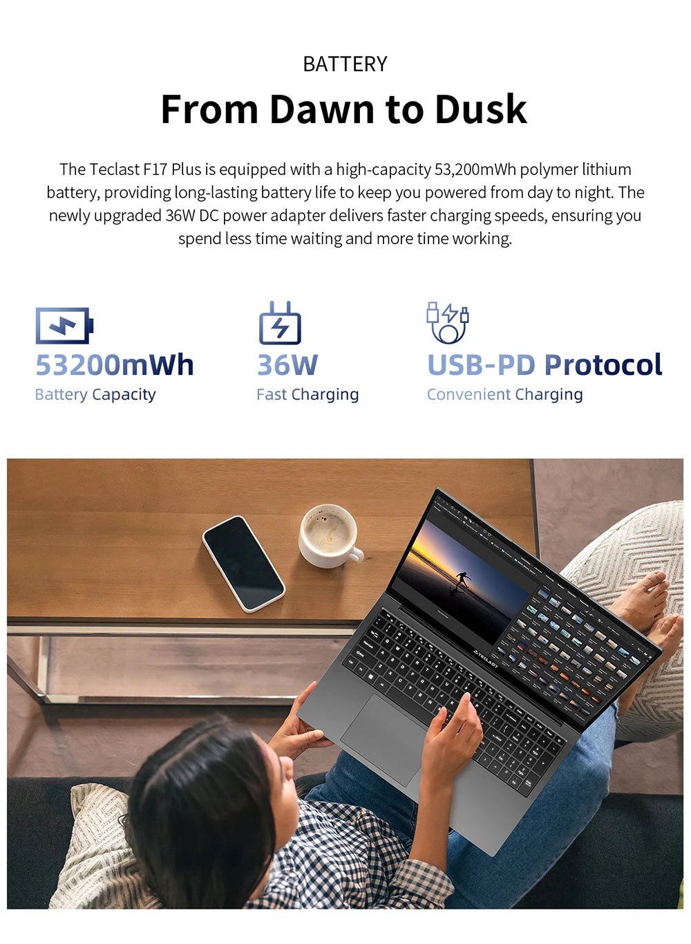Teclast F17Plus Laptop, 17.3 Inches, for Intel N150, 16Gb Ram 512Gb Ssd, Windows 11 Pro, Notebook with 180 Rotation °   Mini-Hdmi Backlit Keyboard