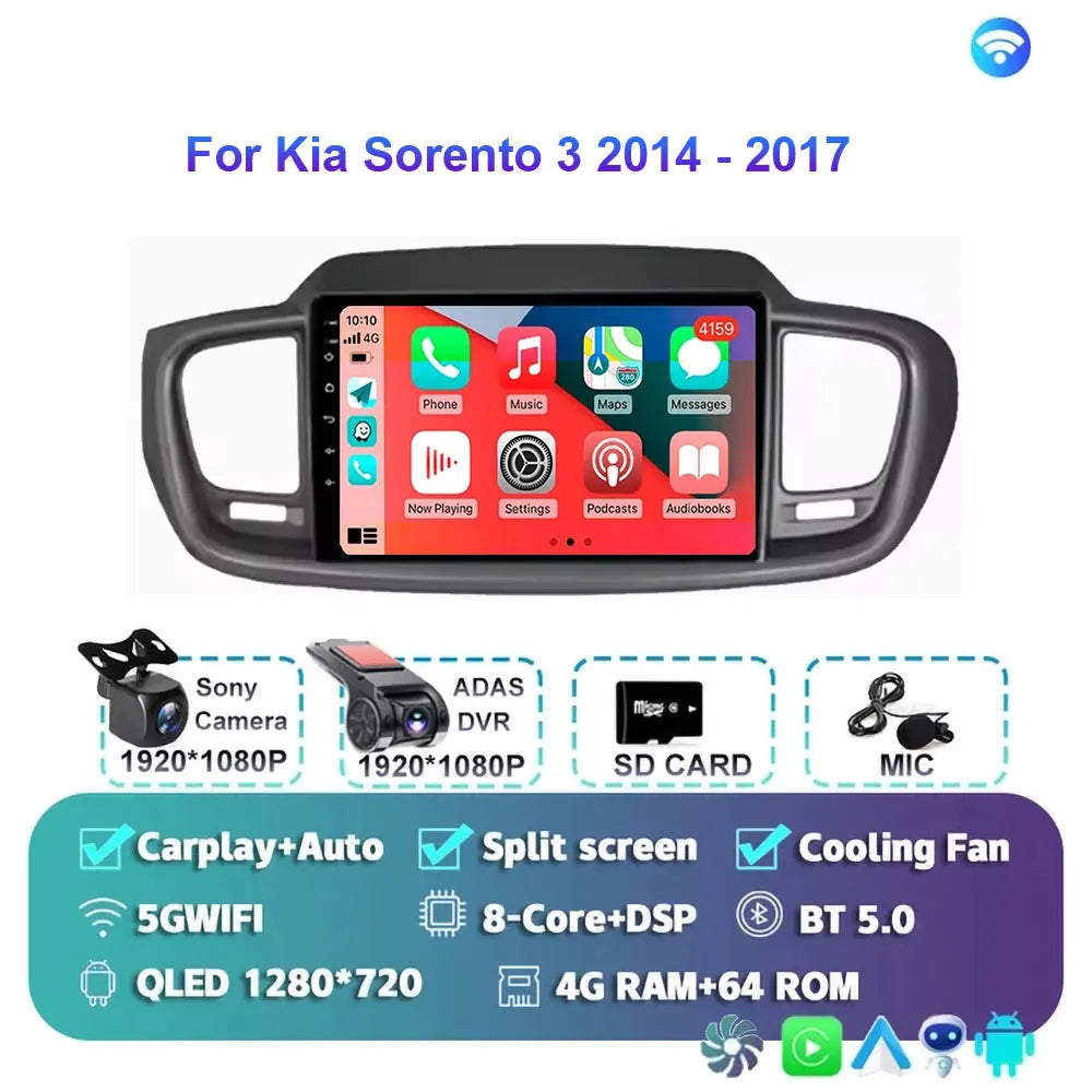 Android 15 For Kia Sorento 3 2014 - 2017 Car Radio Multimedia Video Player Navigation stereo GPS Android 10 No 2din 2 din dvd