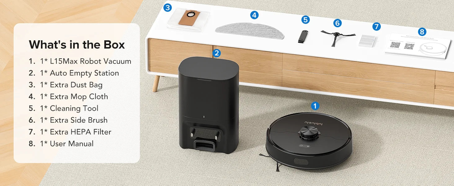 Lubluelu L15 Max  Robot Vacuum Mop Combo 5500Pa Robot Vacuum Auto-Charging  5 Maps 24 No-go Zones 3 In 1 Robot Vacuum Cleaner