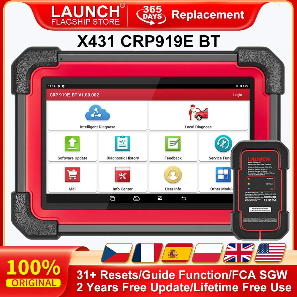 LAUNCH X431 CRP919E BT Car Diagnostic Tool OBD2 Scanner DBScar VII VCI Auto with Active Test ECU Coding CANFD DOIP 31+ Reset