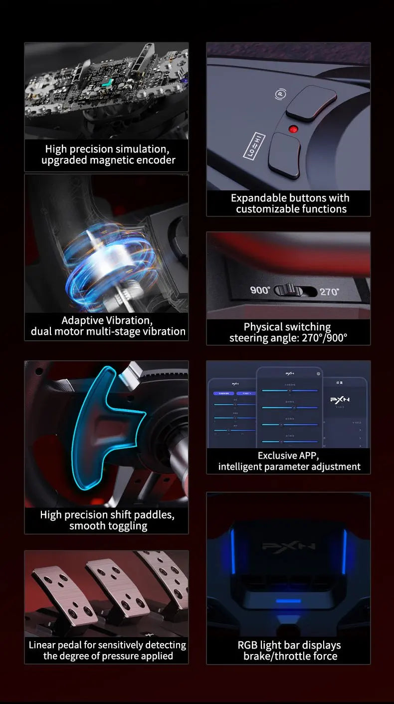 PXN V9 Gen2/V9 Gaming Steering Wheel 270°/900° Racing Simulator for PS4,PS3,PC Windows 7/8/10/11,Xbox One,Xbox Series X/S