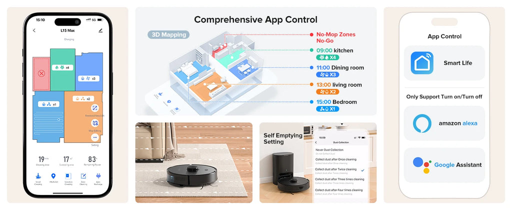 Lubluelu L15 Max  Robot Vacuum Mop Combo 5500Pa Robot Vacuum Auto-Charging  5 Maps 24 No-go Zones 3 In 1 Robot Vacuum Cleaner