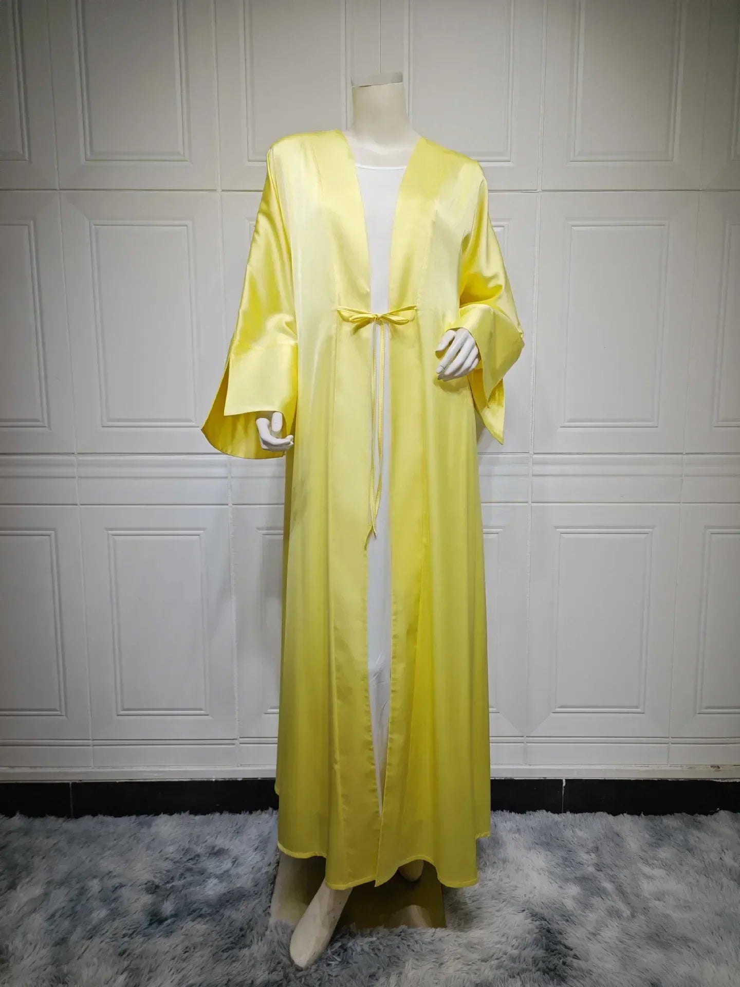 Muslim Women Pink Satin Kimono Abaya Damen Dubai Elegant Luxury Kaftan Modest Dress Islam Caftan Marocain Robe Femme Musulmane