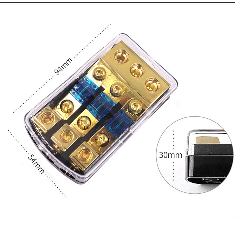 Car Audio Distribution Fuse Block, Mini ANL Fuse Box Holder Distribution Block (0-4GA)IN-(4-8GA)OUT 2/3/4 Way Fuses Holder 60A