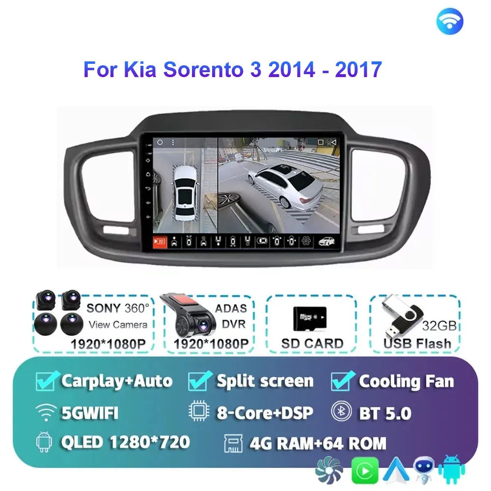 Android 15 For Kia Sorento 3 2014 - 2017 Car Radio Multimedia Video Player Navigation stereo GPS Android 10 No 2din 2 din dvd