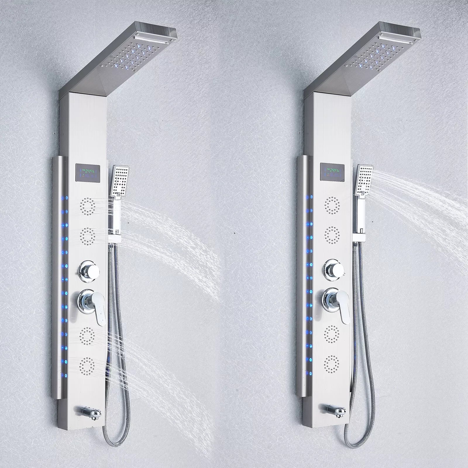 Rain Waterfall LED Shower Panel Black Shower Column Tower Digital Screen TEMP Mixer Tap Spray Bidet Shower Mixer Faucet