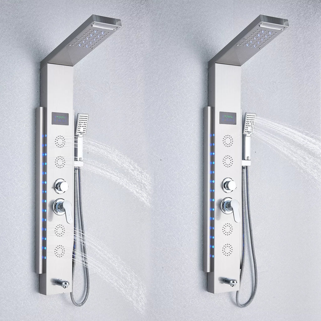 Rain Waterfall LED Shower Panel Black Shower Column Tower Digital Screen TEMP Mixer Tap Spray Bidet Shower Mixer Faucet