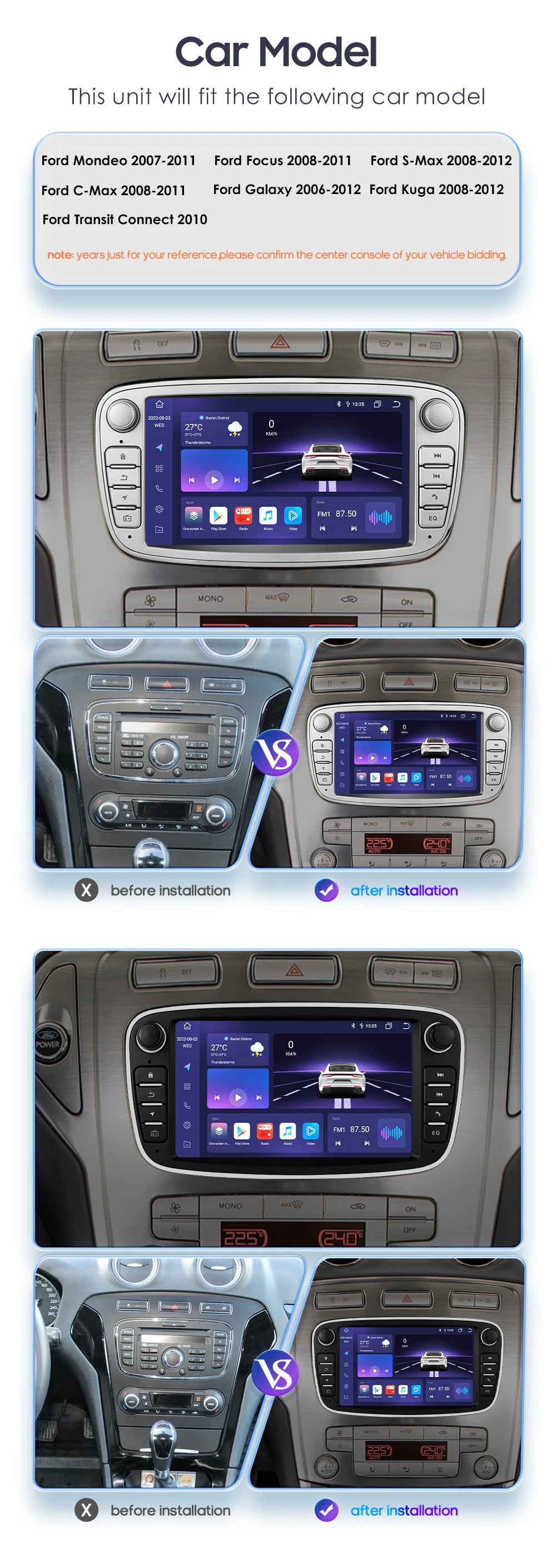 Hizpo 7inch Android Car Radio for Ford Focus S-Max Galaxy C-Max Kuga Mondeo Multimedia Auto CarPlay RDS DSP BT 4G CarPlay SWC
