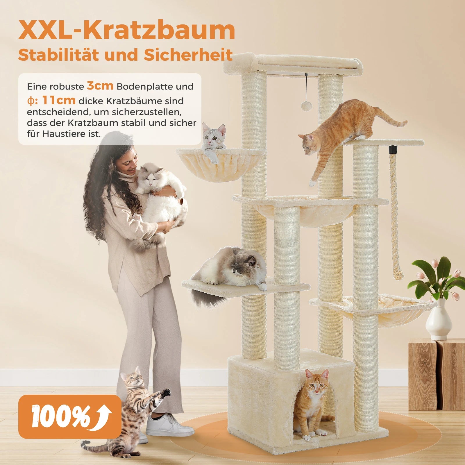 Big Cat Tree Tower for Large Cats Robust with Several Levels Cat House Climbing Tree with Hammock 11 Sisal Posts Large Perch