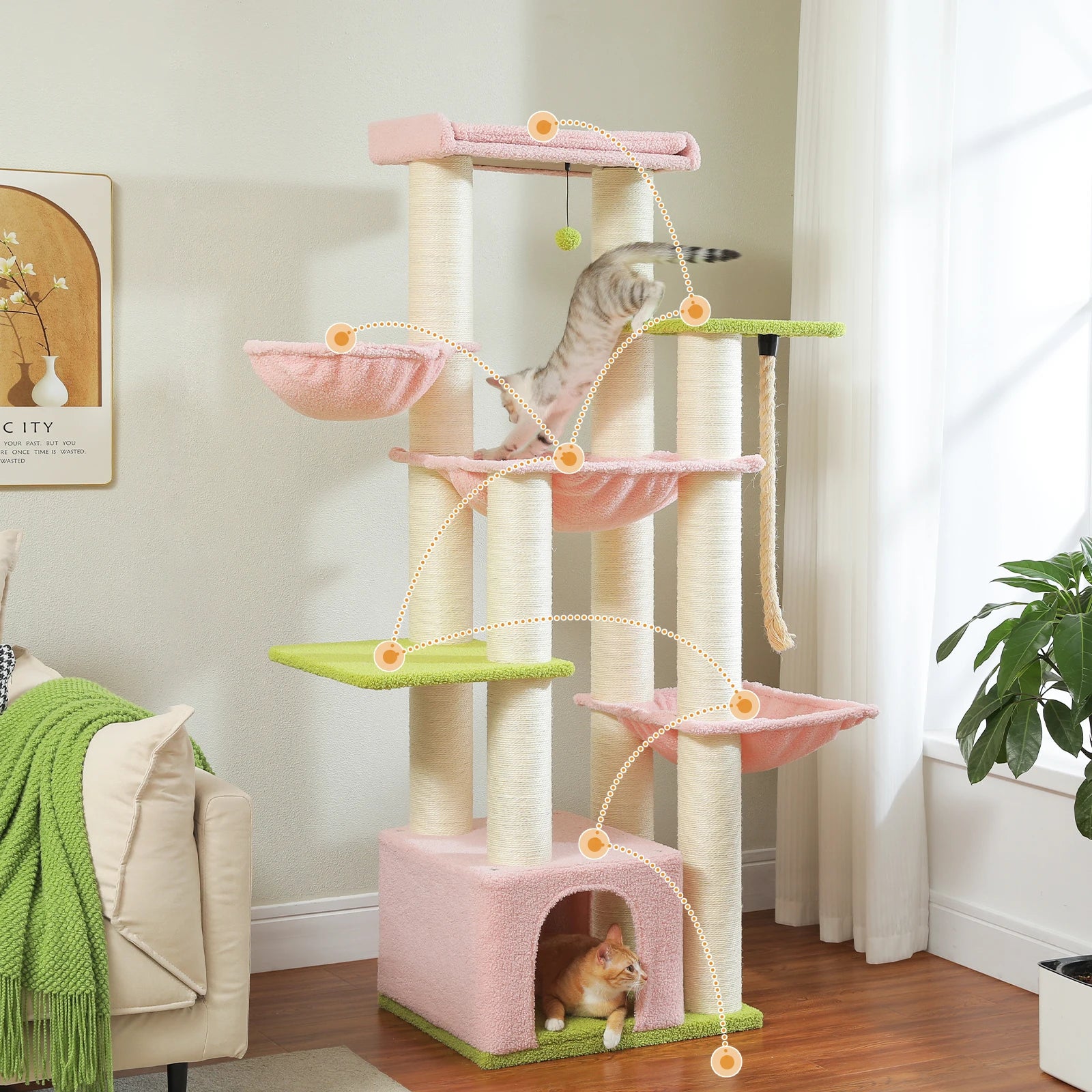 Big Cat Tree Tower for Large Cats Robust with Several Levels Cat House Climbing Tree with Hammock 11 Sisal Posts Large Perch