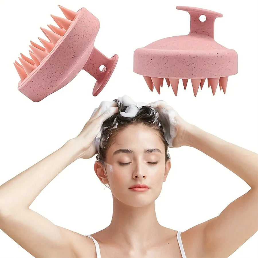 Portable Shampoo Brush, Wheat Straw & Silicone, for Scalp Exfoliation, Easy to Carry, 4 Color Options (Pink, Blue, Green, Beige)