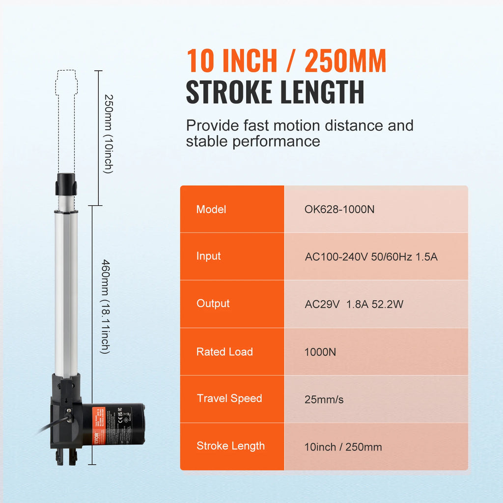 SucceBuy 24V Linear Actuator 250mm 300mm 1000N Electric Linear Motor Controller with IP44 Protection for Homeuse TV Sofa Lifting