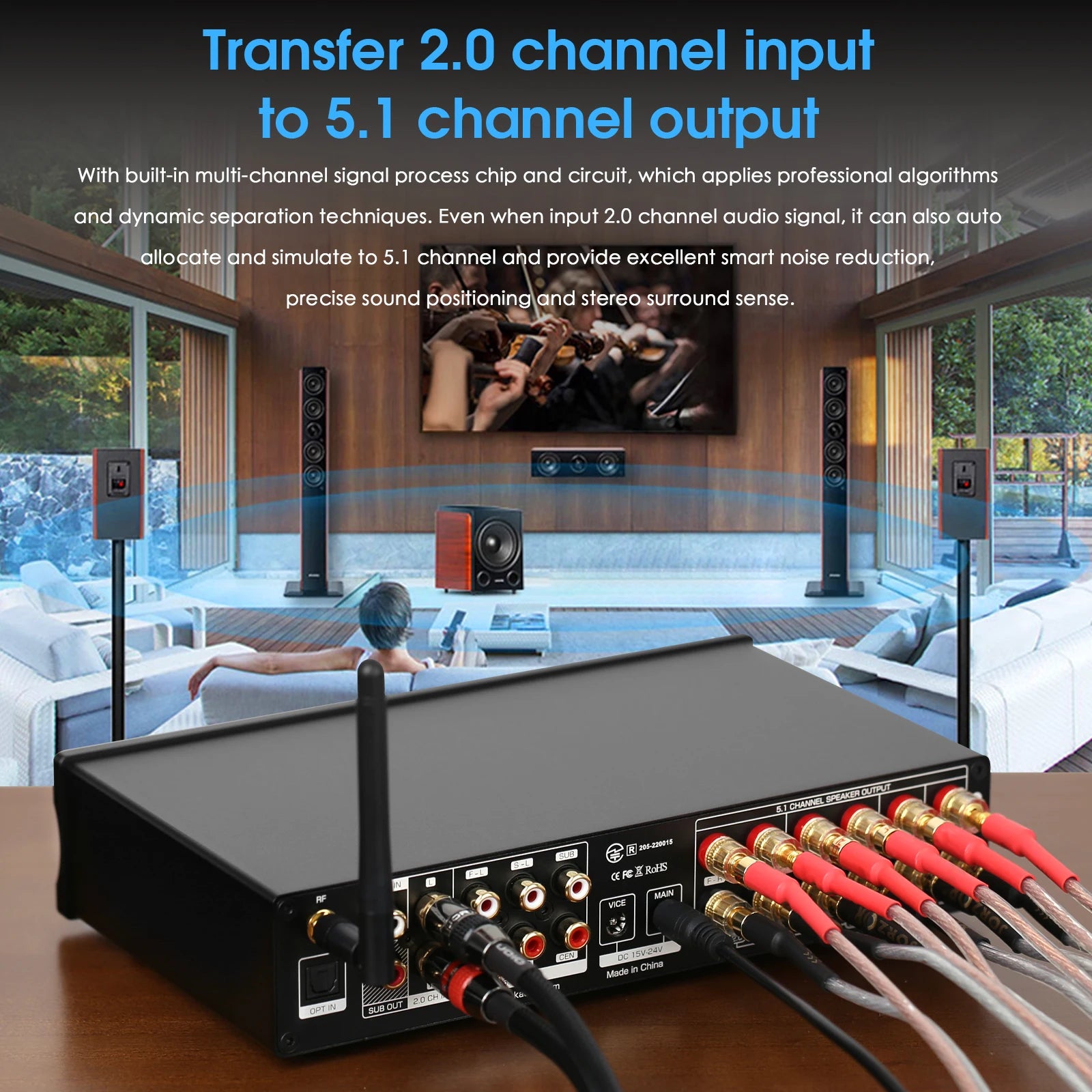 Nobsound M5.1 Digital Bluetooth Receiver 5.1 Channel Coaxial/Optical Home Theater Power Amp U-disk Subwoofer Amplifier