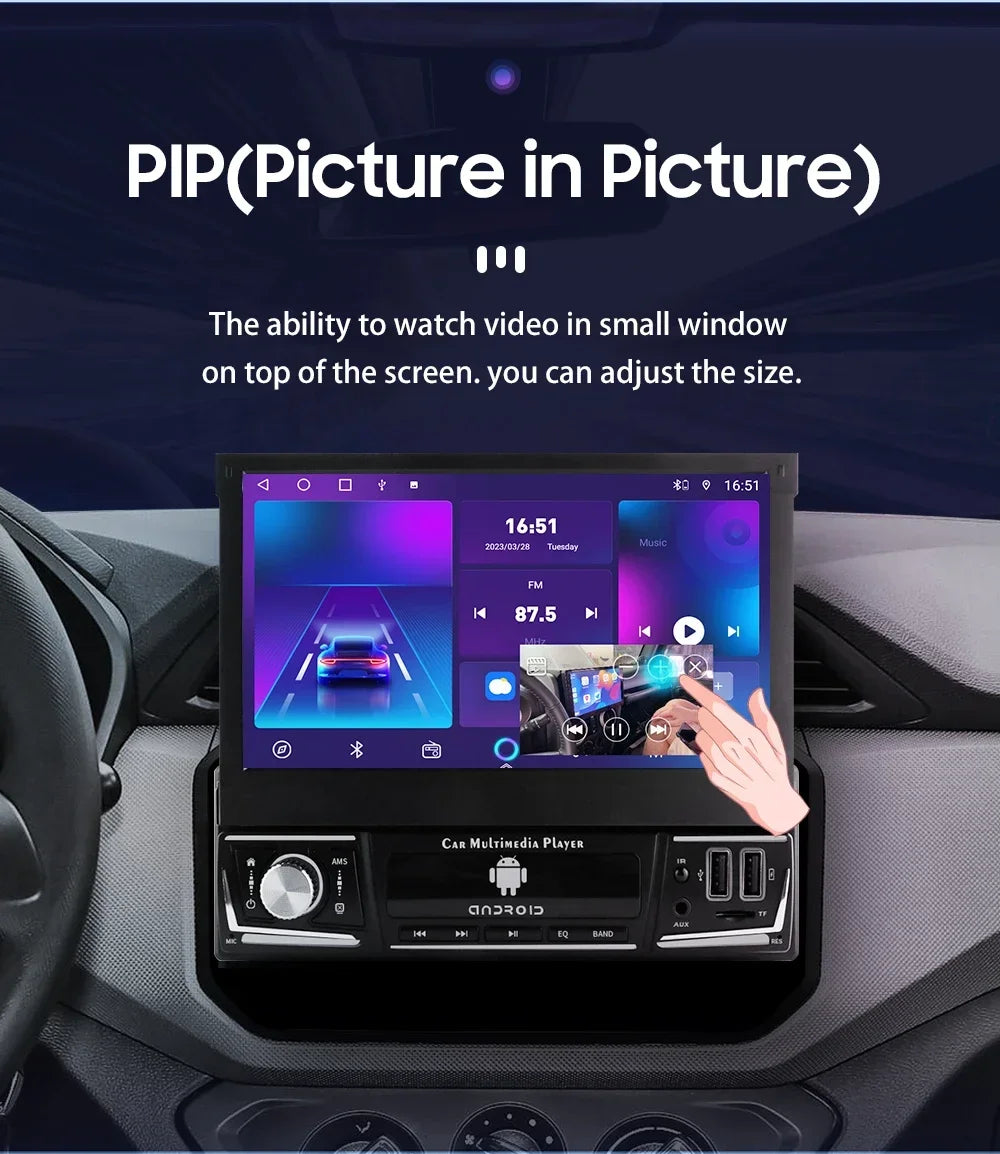Android 14 Quad Core 2G 32G Single 1 Din Car Autoradio Player Universal Retractable Screen Car Radio WiFi MP5 Car GPS Navigation