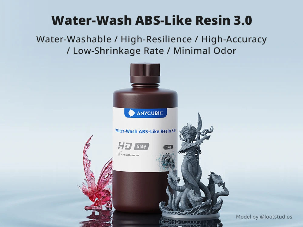 ANYCUBIC 3KG ABS-Like Resin 3.0 Water-Washable UV 405nm Photopolymer Resin 3D Resin High Precision for LCD 3D Printer