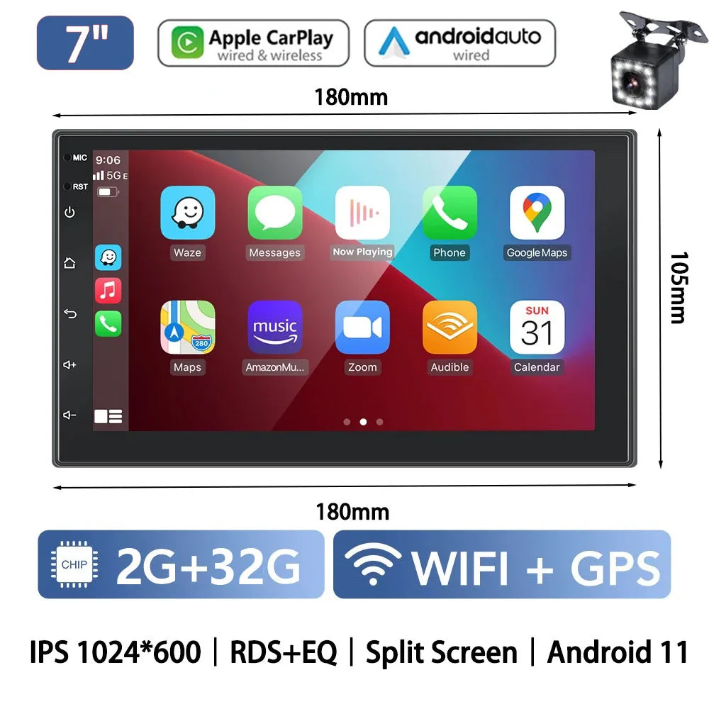 Car Radio 2 Din Multimedia Video Player Carplay Android Auto Android 13 Universal 7 Inch 2 din android Navigation Auto Stereo